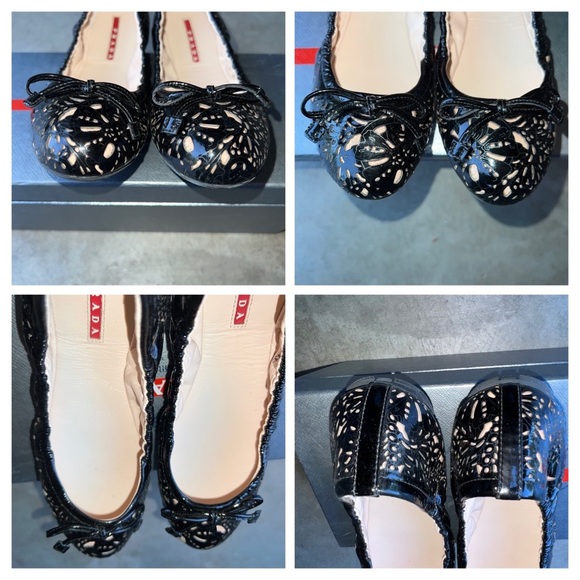 PRADA PATENT LEATHER LASER CUT DESIGN FLATS - Picture 7 of 11